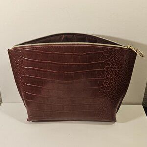 Vintage Saks Fifth Avenue Snakeskin Cosmetic Bag Dark Red - EUC!!!!